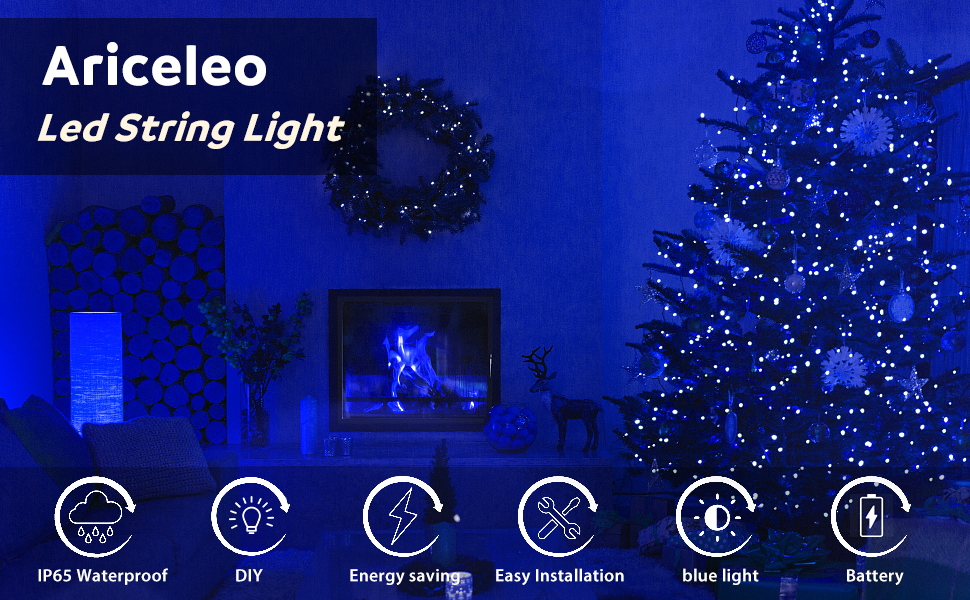 Ariceleo Led Fairy String Lights Battery Operated/Powered for Bedroom Christmas Blue