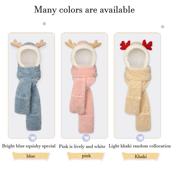 3-in-1 multifunctional plush hat, winter warm plush hat, scarf pocket hat with scarf, deer Christmas bib, pocket gloves with scarf, gloves, hoodie, earmuffs - Image 2