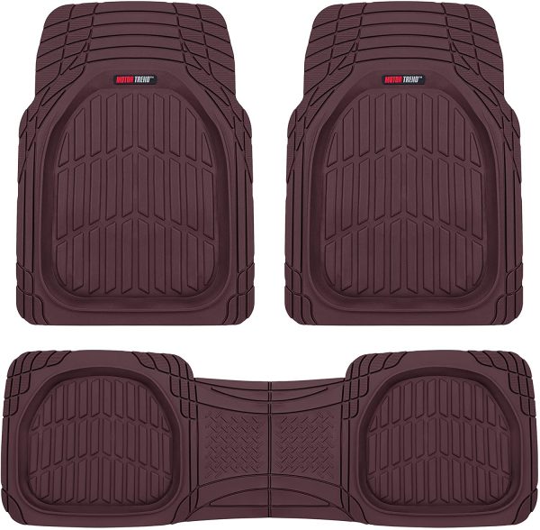 Motor Trend 923-BD Burgundy FlexTough Contour Liners-Deep Dish Heavy Duty Rubber Floor Mats for Car SUV Truck & Van-All Weather Protection, Universal Trim to Fit