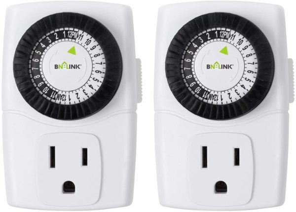 BN-LINK BND-60/U47 Indoor Mini 24-Hour Mechanical Outlet Timer, 3-Prong, 2-Pack