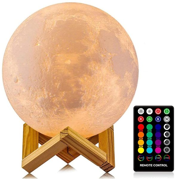 Moon Lamp, LOGROTATE 16 Colors LED Night Light 3D Printing Moon Light with Stand & Remote/Touch Control and USB Rechargeable, Moon Light Lamps for kids friends Lover Birthday Gifts