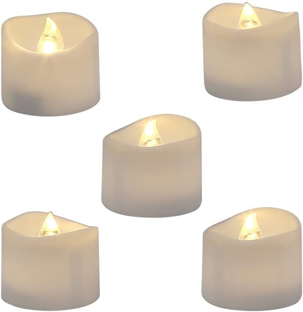 Homemory Realistic and Bright Flickering Bulb Battery Operated Flameless LED Tea Light for Seasonal & Festival Celebration, Pack of 12, Electric Fake Candle in Warm White and Wave Open