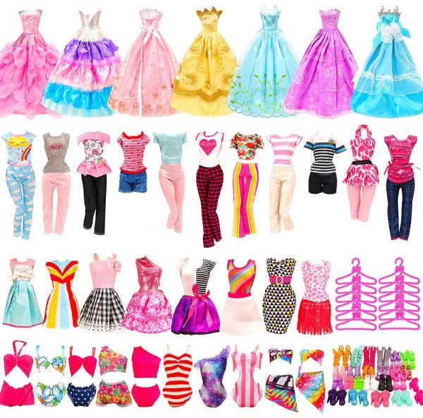 BARWA 36 Pack Doll Clothes and Accessories 5 PCS Fashion Dresses 5 Tops 5 Pants Outfits 3 PCS Wedding Gown Dresses 3 Sets Swimsuits Bikini for 10 Hangers 10shoes 11.5 inch Doll