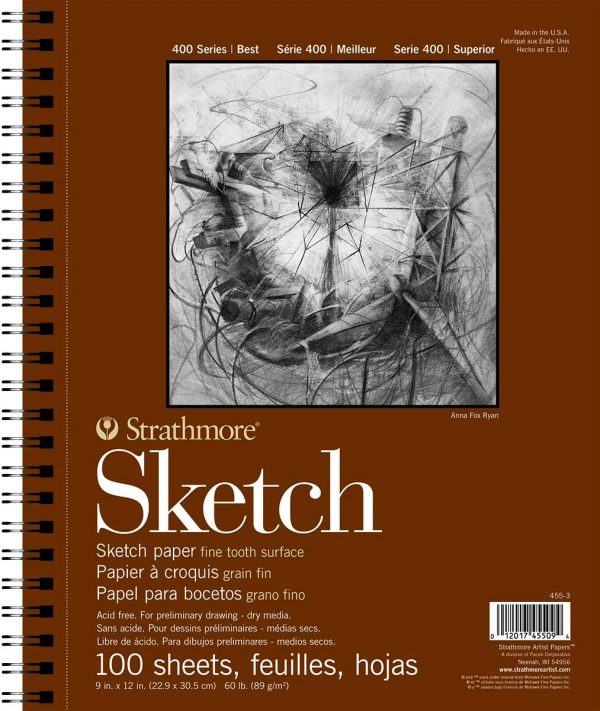 Strathmore 455-3, 400 Series Sketch Pad, 9"x12" Wire Bound, 100 Sheets, White