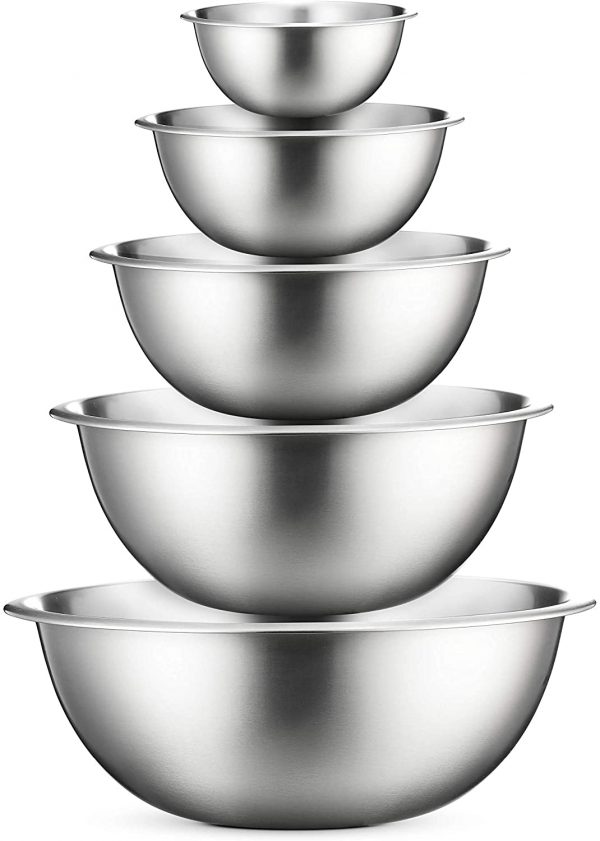 Stainless Steel Mixing Bowls (Set of 5) Stainless Steel Mixing Bowl Set - Easy To Clean, Nesting Bowls for Space Saving Storage, Great for Cooking, Baking, Prepping