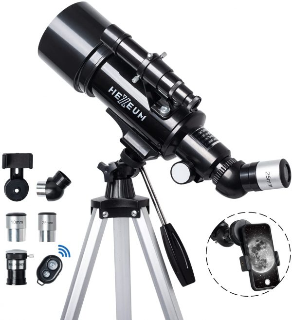 Telescope 70mm Aperture 500mm - for Kids & Adults Astronomical refracting Portable Telescopes AZ Mount Fully Multi-Coated Optics, with Tripod Phone (Black)