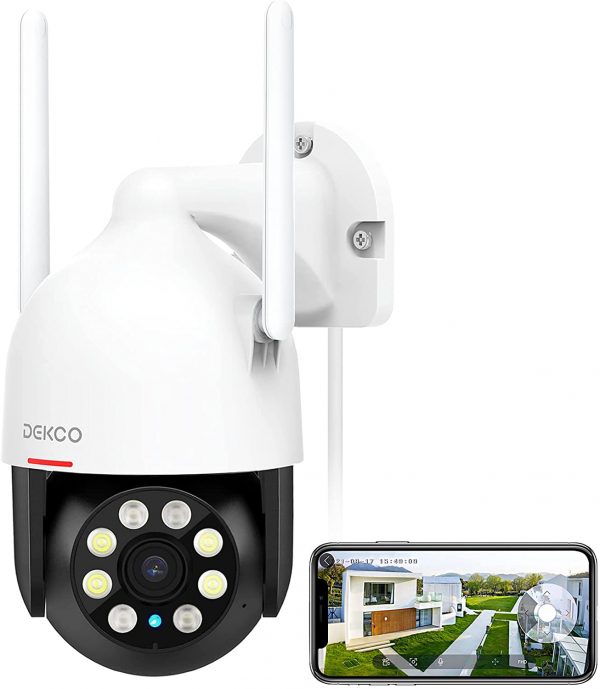 Security Camera Outdoor/Home, DEKCO WiFi Outdoor Security Cameras Pan-Tilt 360° View, 1080P Dome Surveillance Cameras with Motion Detection and Siren, 2-Way Audio,Full Color Night Vision, Waterproof