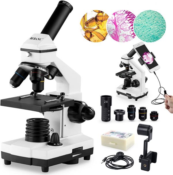 100X-2000X Microscopes for Kids Students Adults, with Microscope Slides Set, Phone Adapter, Powerful Biological Microscopes for School Laboratory Home Education