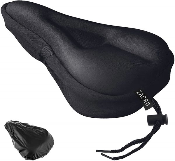 Zacro Gel Bike Seat Cover - Soft Bike Cushion Seat Cover with Water&Dust Resistant Cover-Exercise Bike Seat Cushion for Women Men Comfort-Compatible with Peloton, Spin Bike, Indoor Outdoor Cycling