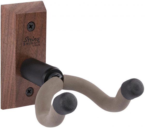 String Swing CC01K-BW Guitar Hanger and Guitar Wall Mount Bracket Holder for Acoustic and Electric Guitars Black Walnut