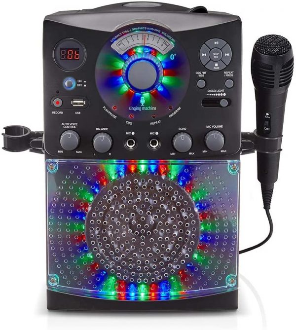 Singing Machine SML385UBK Bluetooth Karaoke System with LED Disco Lights, CD+G, USB, and Microphone, Black [Amazon Exclusive]