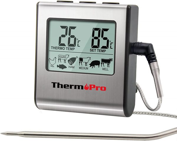 ThermoPro TP-16 Large LCD Digital Cooking Food Meat Smoker Oven Kitchen BBQ Grill Thermometer Clock Timer with Stainless Steel Probe