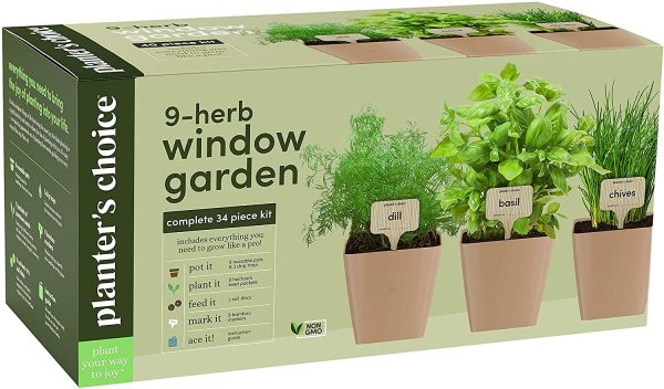 9 Herb Window Garden - Indoor Herb Starter Kit - Unique Gardening Gifts for Women & Men Cook - Kitchen Windowsill Growing Kit + Guide to Easily Grow 9 Herbs - Best Unusual Birthday Gift for Cooking