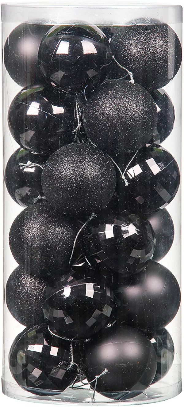 Jusdreen 24pcs 2.36"/60mm Christmas Balls Ornaments for Xmas Tree Shatterproof Christmas Tree Hanging Balls Decoration for Holiday Party Baubles Set with Hang Rope Black