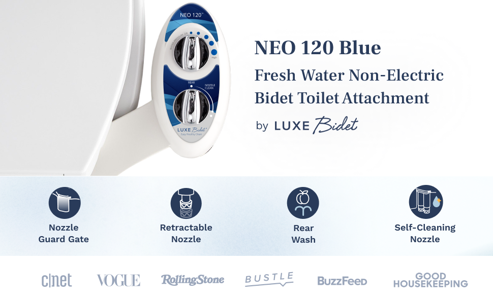 Neo 120 Blue - fresh water non-electric bidet toilet attachment by Luxe Bidet