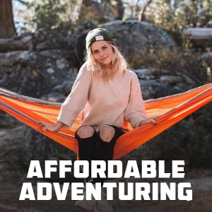 Affordable adventuring young woman sitting in hammock stitched straps storage bag essential