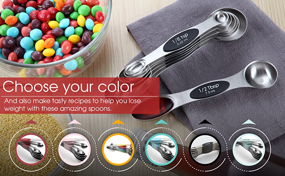 磁性量匙选择您的颜色。 制作美味的食谱来帮助你减肥