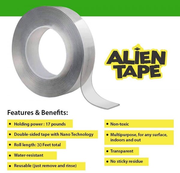 ALIENTAPE Nano Double Sided Tape, Multipurpose Removable Adhesive Transparent Grip Mounting Tape Washable Strong Sticky Heavy Duty for Carpet Photo Frame Poster Décor As Seen On TV - Image 2