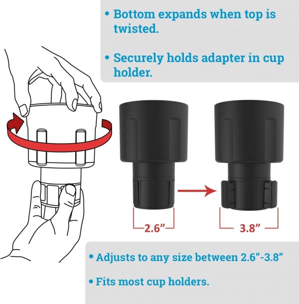 Swigzy Car Cup Holder Expander Adapter (Adjustable) - Holds Hydro Flask, Yeti, Nalgene, Large 32/40 oz. Bottles & Big Drinks - Image 2