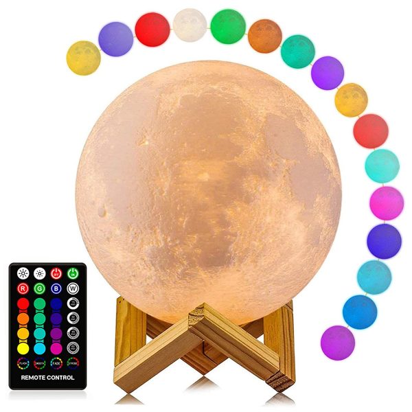 Moon Lamp, LOGROTATE 16 Colors LED Night Light 3D Printing Moon Light with Stand & Remote/Touch Control and USB Rechargeable, Moon Light Lamps for kids friends Lover Birthday Gifts - Image 2