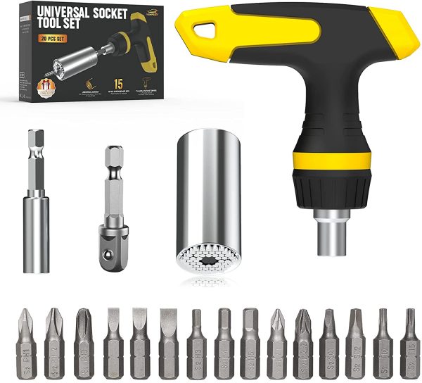 Stocking Stuffers Gifts for Men Cool Stuff Magnetic Ratchet Screwdriver Set with Power Drill Adapter, Super Universal Socket Grip Gadgets for Men Women Dad Husband Boyfriend - Image 2