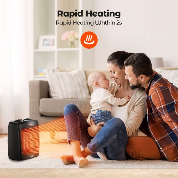 andily Space Heater Electric Heater for Home and Office Ceramic Small Heater with Thermostat, 750W/1500W - Image 9