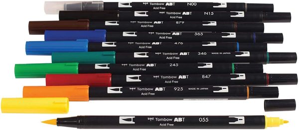 Tombow 56167 Dual Brush Pen Art Markers, Primary, 10-Pack. Blendable, Brush and Fine Tip Markers - Image 2