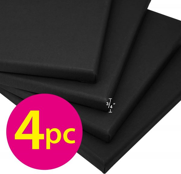 PHOENIX Black Blank Cotton Stretched Canvas - 8x10 Inch/4 Pack - 3/4 Inch Profile Quadruple Primed for Oil & Acrylic Paint, Collages, Advertising Poster & Decorating Projects - Image 2