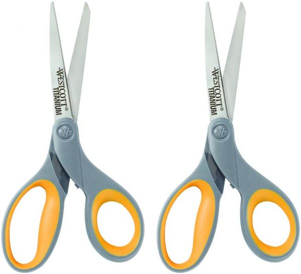 Westcott 8" Soft Grip Titanium Bonded Scissors For Office & Home, Gray/Yellow, 2-Pack (13901) - Image 2