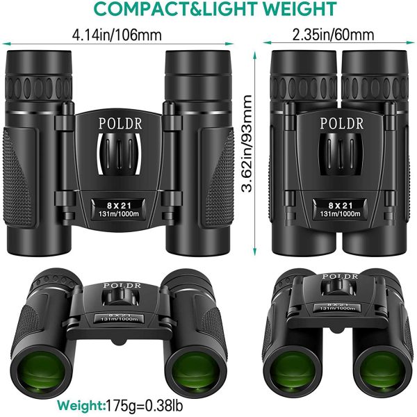 POLDR 8x21 Small Compact Lightweight Binoculars for Adults Kids Bird Watching Traveling Sightseeing.Mini Pocket Folding Binoculars for Concert Theater Opera - Image 2