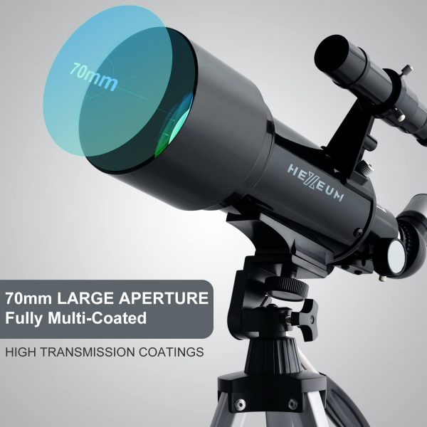 Telescope 70mm Aperture 500mm - for Kids & Adults Astronomical refracting Portable Telescopes AZ Mount Fully Multi-Coated Optics, with Tripod Phone (Black) - Image 2