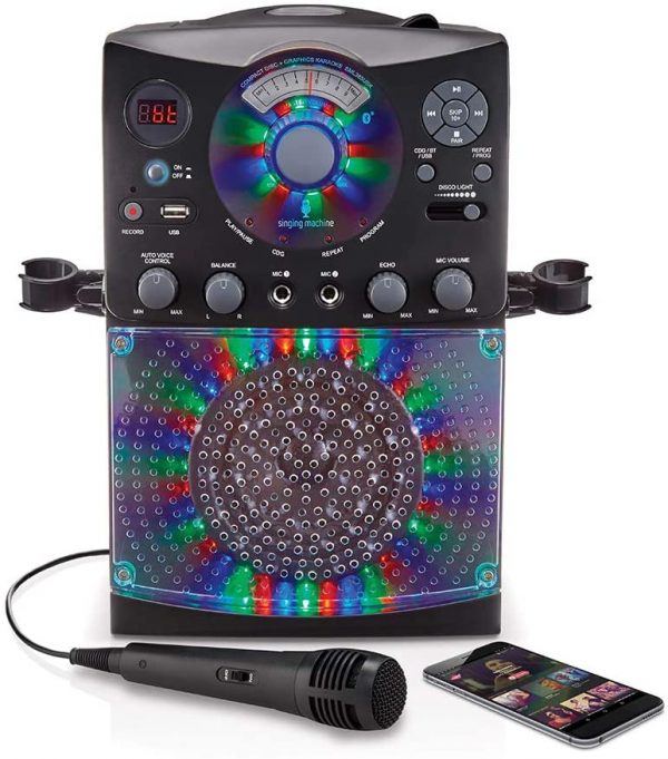 Singing Machine SML385UBK Bluetooth Karaoke System with LED Disco Lights, CD+G, USB, and Microphone, Black [Amazon Exclusive] - Image 2