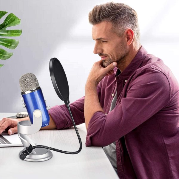 aokeo Professional Microphone Pop Filter Mask Shield For Blue Yeti and Any Other Microphone, Mic Dual Layered Wind Pop Screen With A Flexible 360° Gooseneck Clip Stabilizing Arm - Image 2