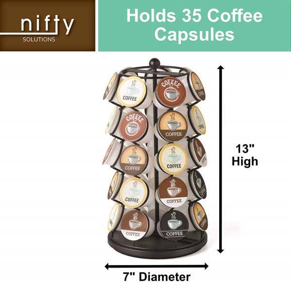 Nifty Coffee Carousel – Compatible with K-Cups, 35 Pod Pack Storage, Spins 360-Degrees Lazy Susan Platform, Modern Black Design, Home or Office Kitchen Counter Organizer - Image 2