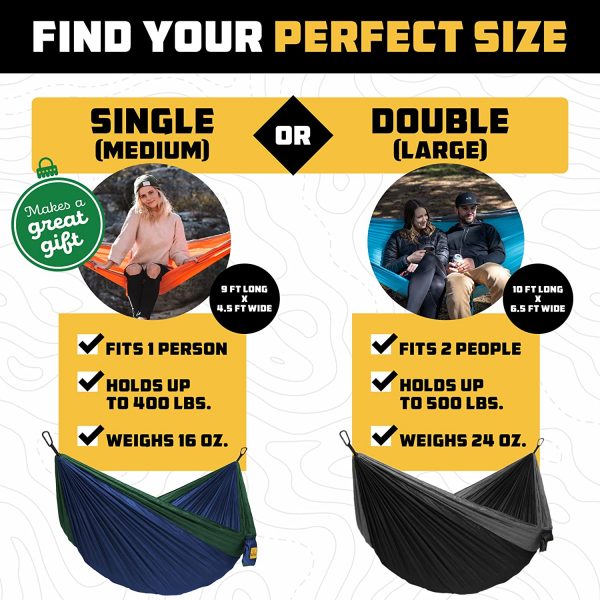 Wise Owl Outfitters Camping Hammocks - Portable Hammock Single or Double Hammock for Outdoor, Indoor w/ Tree Straps - Backpacking, Travel, and Camping Gear - Image 2