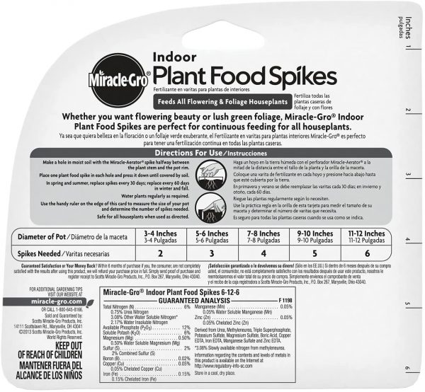 Miracle-Gro Indoor Plant Food Spikes, Includes 48 Spikes - Continuous Feeding for all Flowering and Foliage Houseplants - NPK 6-12-6, Pack of 1 - Image 2