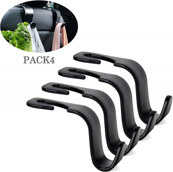 Car Seat Headrest Hook 4 Pack Hanger Storage Organizer Uiversal for Handbag Purse Coat fit Universal Vehicle Car Black S Type - Image 2