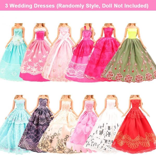 BARWA 36 Pack Doll Clothes and Accessories 5 PCS Fashion Dresses 5 Tops 5 Pants Outfits 3 PCS Wedding Gown Dresses 3 Sets Swimsuits Bikini for 10 Hangers 10shoes 11.5 inch Doll - Image 7