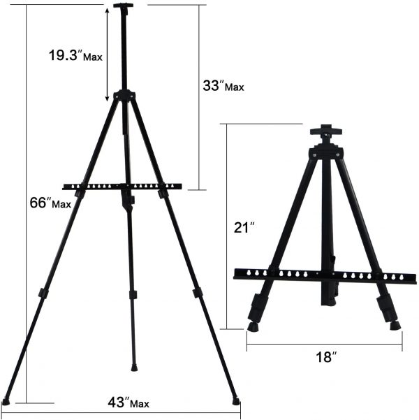 T-Sign 66" Reinforced Artist Easel Stand, Extra Thick Aluminum Metal Tripod Display Easel 21" to 66" Adjustable Height with Portable Bag for Floor/Table-Top Drawing and Displaying - Image 9