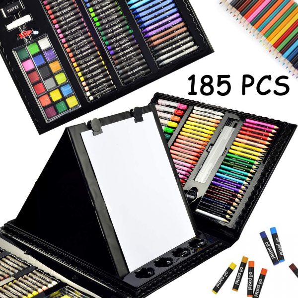 Sunnyglade 185 Pieces Double Sided Trifold Easel Art Set, Drawing Art Box with Oil Pastels, Crayons, Colored Pencils, Markers, Paint Brush, Watercolor Cakes, Sketch Pad - Image 6