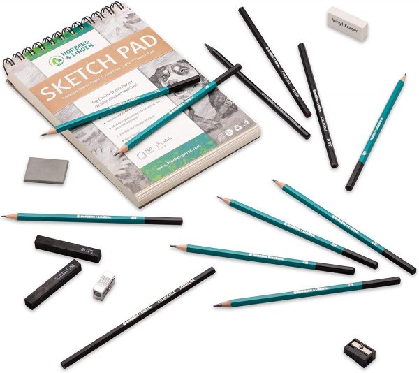 Norberg & Linden Drawing Set - Sketching and Charcoal Pencils - 100 Page Drawing Pad, Kneaded Eraser. Art Kit and Supplies for Kids, Teens and Adults, Sketch Set - Image 7