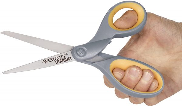 Westcott 8" Soft Grip Titanium Bonded Scissors For Office & Home, Gray/Yellow, 2-Pack (13901) - Image 5