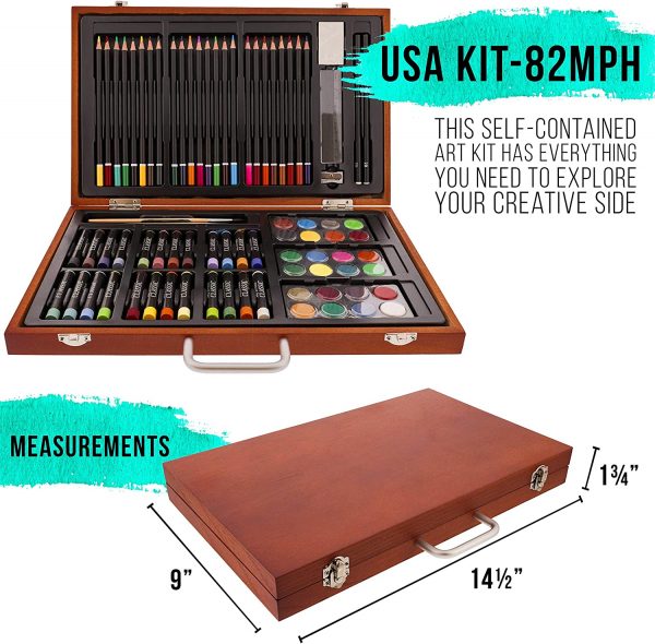 US Art Supply 82 Piece Deluxe Art Creativity Set in Wooden Case with BONUS 20 additional pieces - Deluxe Art Set - Image 7