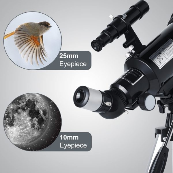 Telescope 70mm Aperture 500mm - for Kids & Adults Astronomical refracting Portable Telescopes AZ Mount Fully Multi-Coated Optics, with Tripod Phone (Black) - Image 7