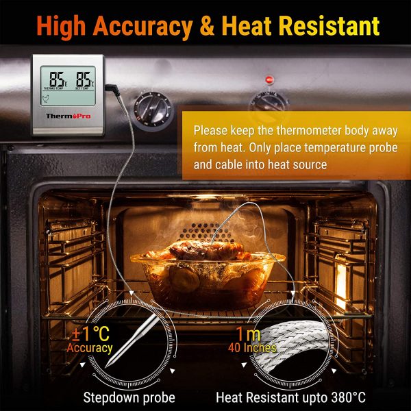 ThermoPro TP-16 Large LCD Digital Cooking Food Meat Smoker Oven Kitchen BBQ Grill Thermometer Clock Timer with Stainless Steel Probe - Image 7