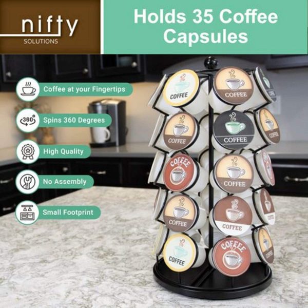 Nifty Coffee Carousel – Compatible with K-Cups, 35 Pod Pack Storage, Spins 360-Degrees Lazy Susan Platform, Modern Black Design, Home or Office Kitchen Counter Organizer - Image 6