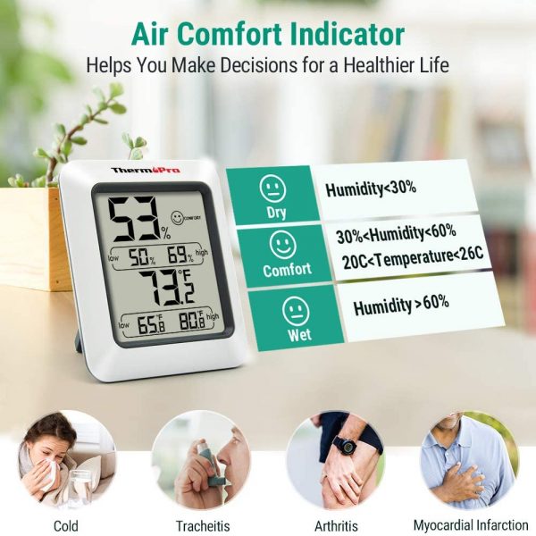 ThermoPro TP50 2 Pieces Digital Hygrometer Indoor Thermometer Room Thermometer and Humidity Gauge with Temperature Humidity Monitor - Image 9