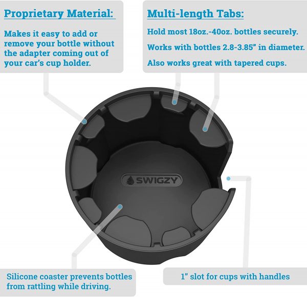 Swigzy Car Cup Holder Expander Adapter (Adjustable) - Holds Hydro Flask, Yeti, Nalgene, Large 32/40 oz. Bottles & Big Drinks - Image 5