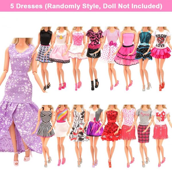 BARWA 36 Pack Doll Clothes and Accessories 5 PCS Fashion Dresses 5 Tops 5 Pants Outfits 3 PCS Wedding Gown Dresses 3 Sets Swimsuits Bikini for 10 Hangers 10shoes 11.5 inch Doll - Image 6