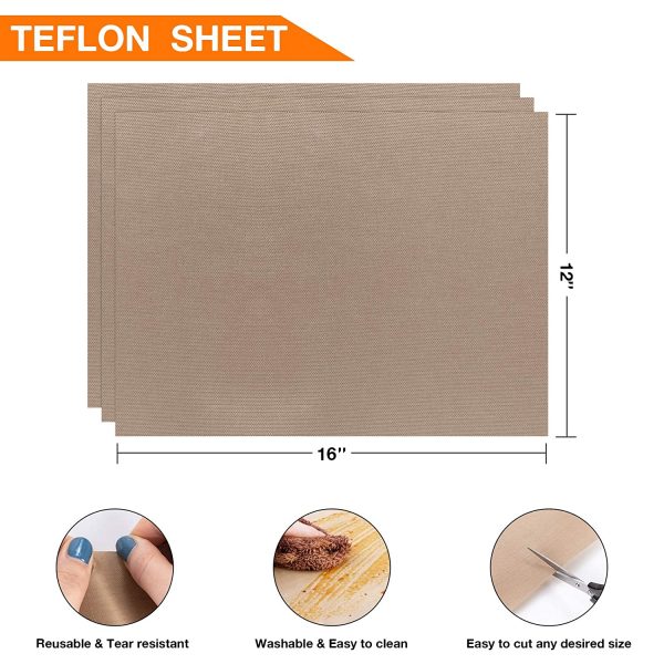 YRYM HT 3 Pack Teflon Sheet for Heat Press - 16" x 12" Teflon Sheets with 3 Rolls Heat Tape High Temp Tape for Sublimation Heat Resistant - Image 6